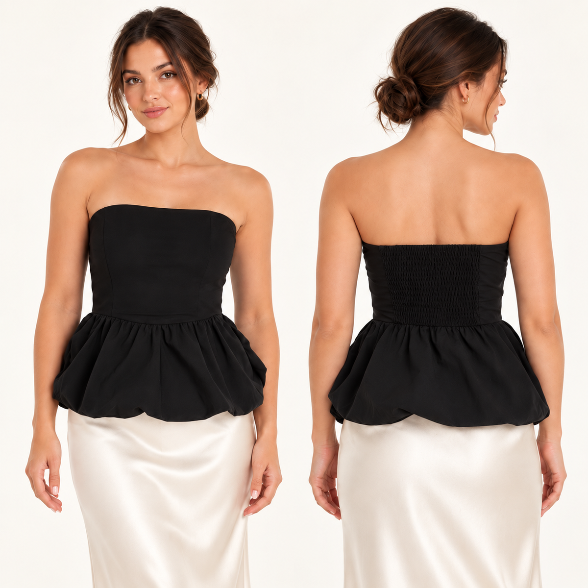 Blusa strapless con peplum globo