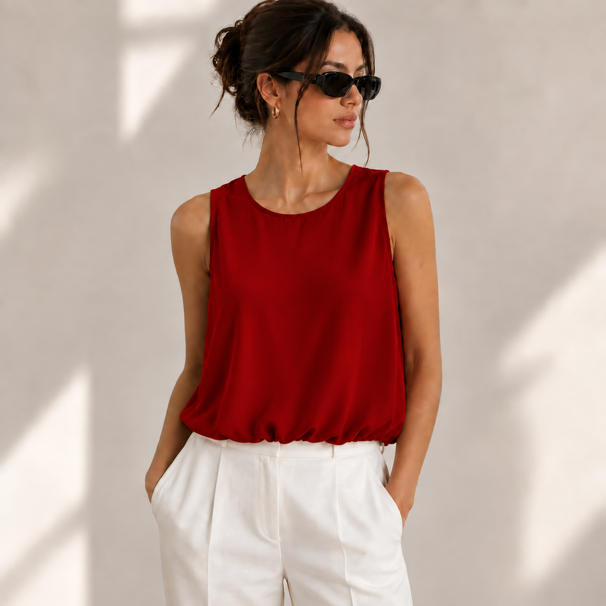 Blusa globo sin mangas en rojo