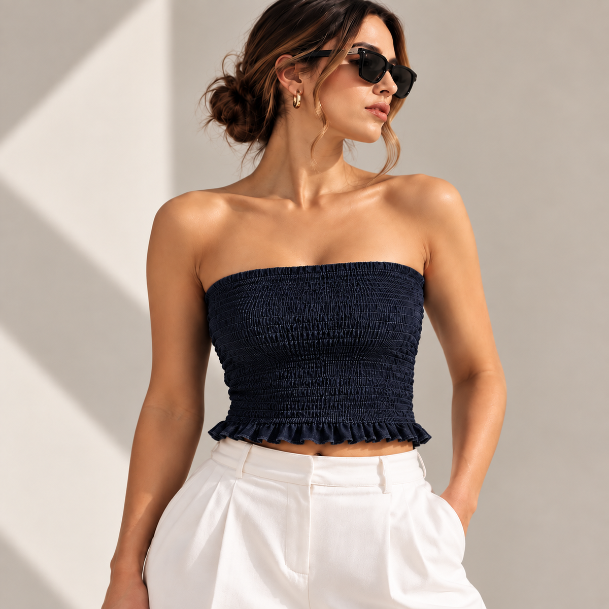 Top Strapless Denim Oscuro
